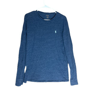 Polo Ralph Lauren Mens Blue Marled Long Sleeve T Shirt Size L Blue Logo Worn 1x